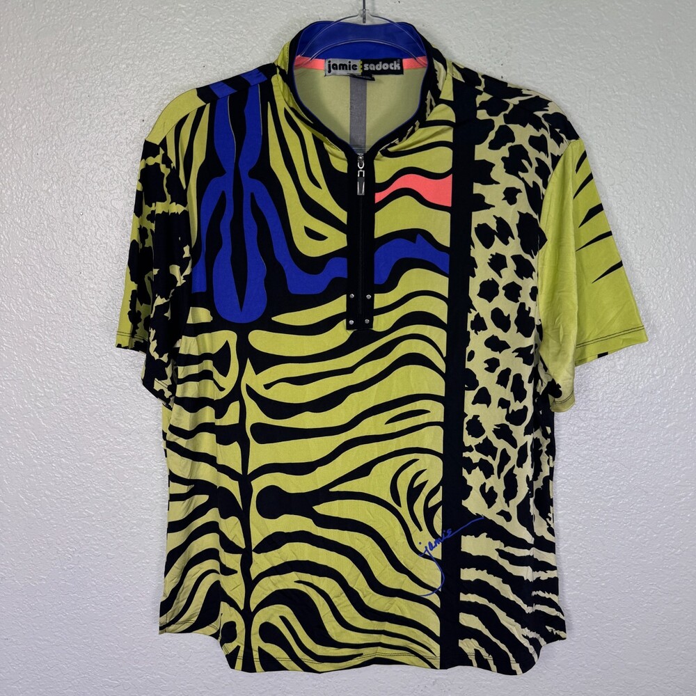 Jamie Sadock Top Women XL Golf Polo Zebra Leopard Animal Print Lightweight Shirt